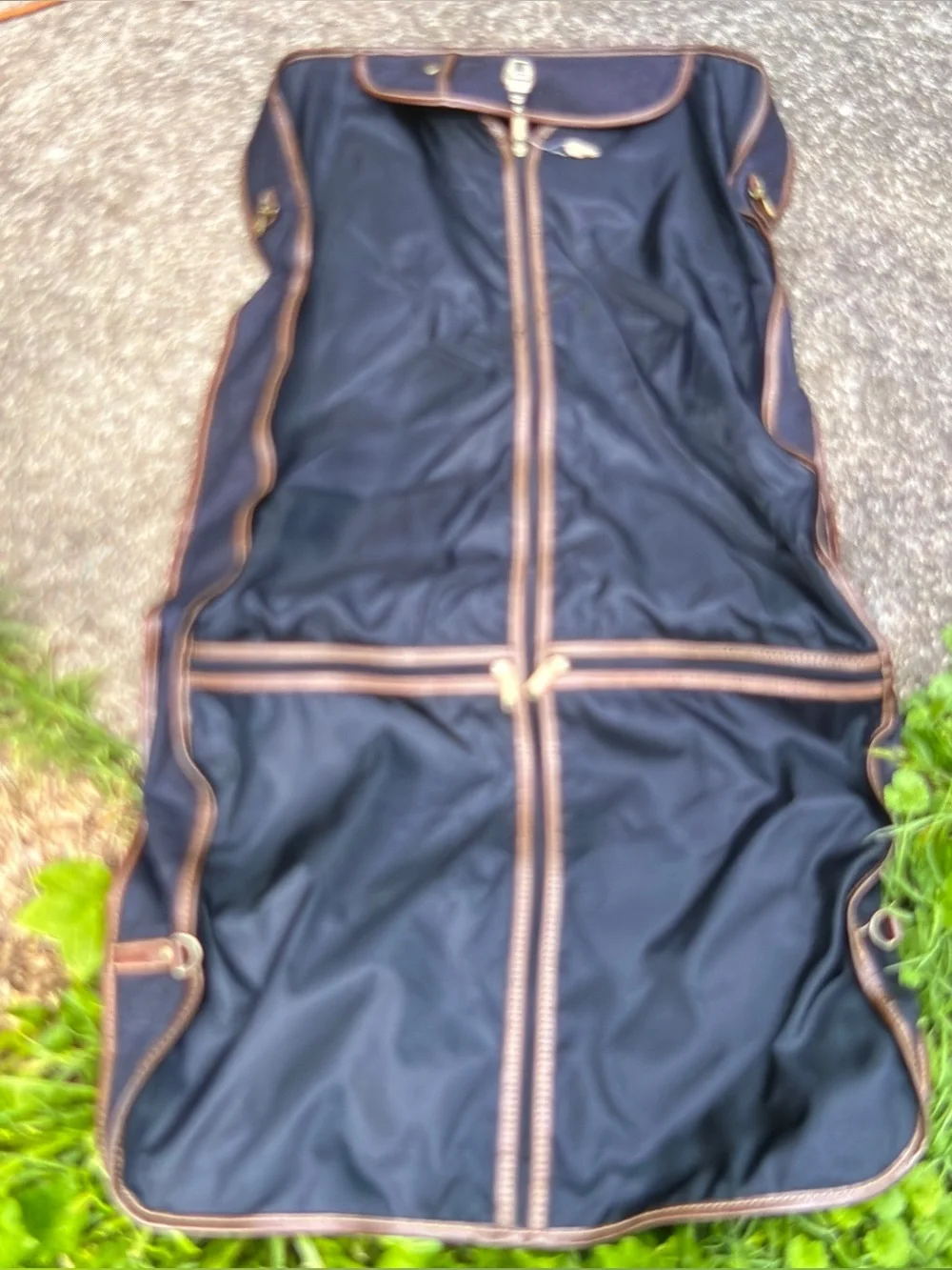 Vintage Jaguar Navy Canvas & Leather Trim Hanging Garment Bag